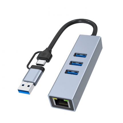 HUB TIPO C 2 EN 1 / 3 PUERTOS USB 3.0 + RJ45 1000M